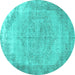 Round Abstract Turquoise Contemporary Rug, con755turq