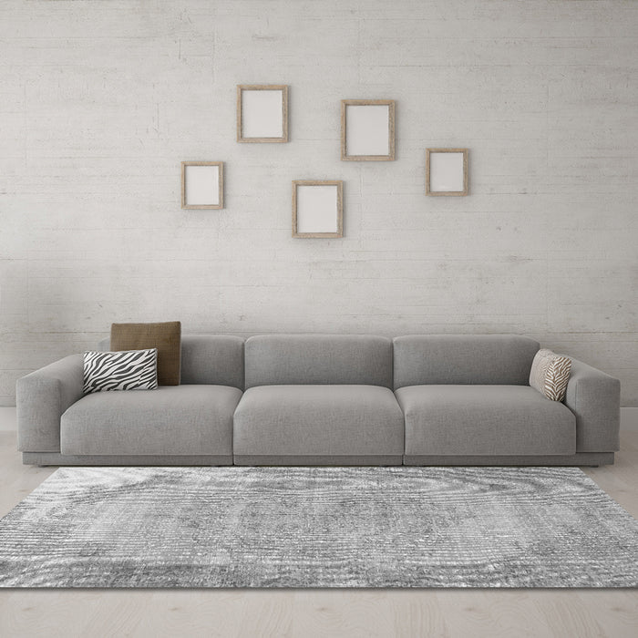 Machine Washable Abstract Gray Contemporary Rug in a Living Room,, wshcon755gry