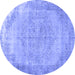 Round Abstract Blue Contemporary Rug, con755blu