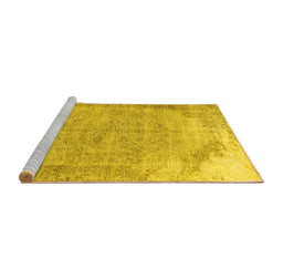 Sideview of Machine Washable Abstract Yellow Contemporary Rug, wshcon755yw