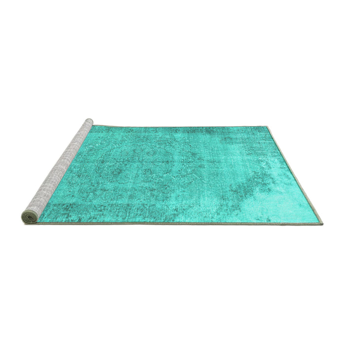 Sideview of Machine Washable Abstract Turquoise Contemporary Area Rugs, wshcon755turq