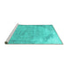 Sideview of Machine Washable Abstract Turquoise Contemporary Area Rugs, wshcon755turq