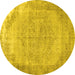 Round Abstract Yellow Contemporary Rug, con755yw