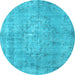 Round Machine Washable Persian Light Blue Bohemian Rug, wshcon756lblu