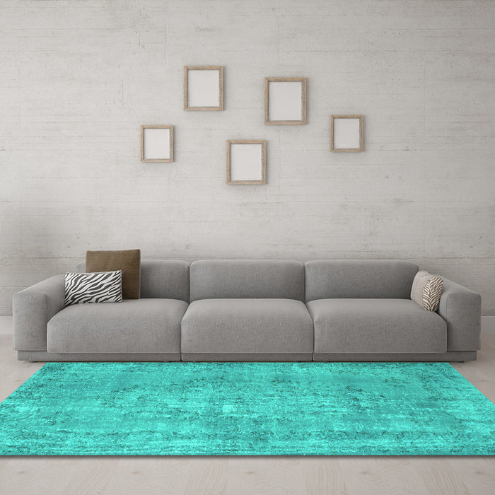 Machine Washable Persian Turquoise Bohemian Area Rugs in a Living Room,, wshcon756turq