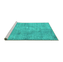 Sideview of Machine Washable Persian Turquoise Bohemian Area Rugs, wshcon756turq