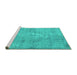 Sideview of Machine Washable Persian Turquoise Bohemian Area Rugs, wshcon756turq