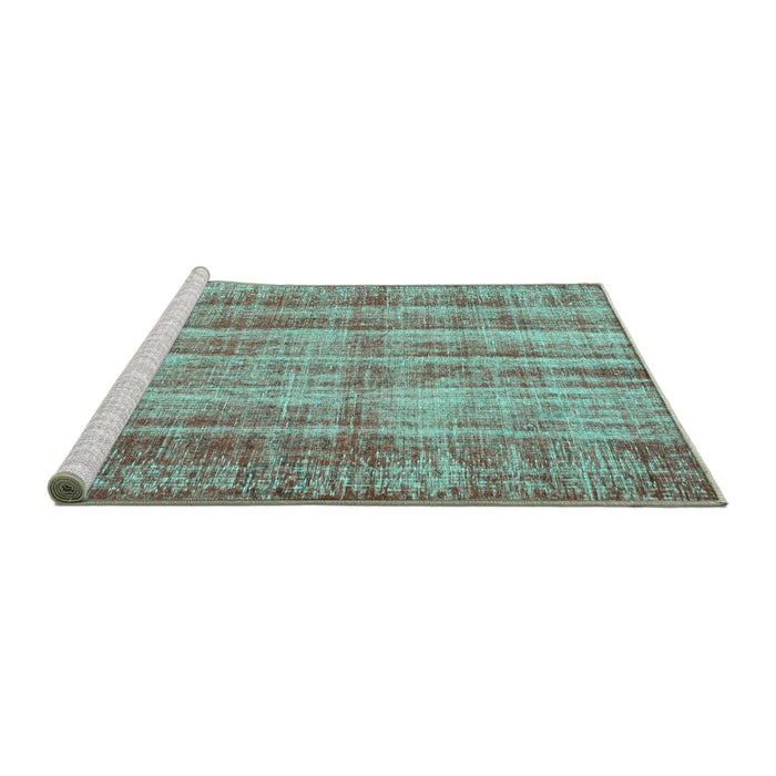 Sideview of Machine Washable Abstract Turquoise Contemporary Area Rugs, wshcon757turq