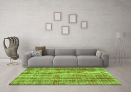 Machine Washable Abstract Green Contemporary Area Rugs in a Living Room,, wshcon757grn