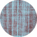 Round Abstract Light Blue Contemporary Rug, con757lblu