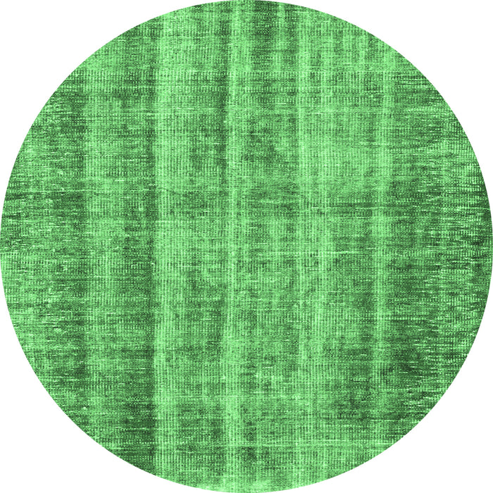 Round Machine Washable Abstract Emerald Green Contemporary Area Rugs, wshcon757emgrn