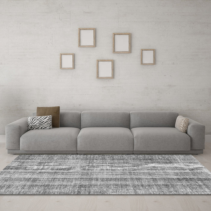Machine Washable Abstract Gray Contemporary Rug in a Living Room,, wshcon757gry