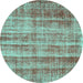 Round Abstract Turquoise Contemporary Rug, con757turq