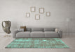 Machine Washable Abstract Turquoise Contemporary Area Rugs in a Living Room,, wshcon757turq
