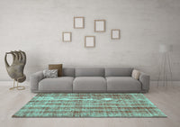 Machine Washable Abstract Turquoise Contemporary Rug, wshcon757turq