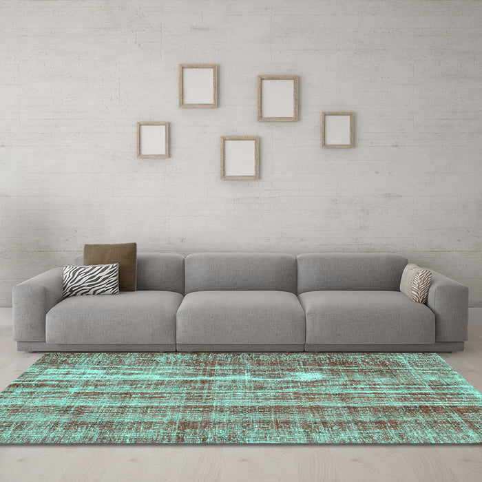 Machine Washable Abstract Turquoise Contemporary Area Rugs in a Living Room,, wshcon757turq