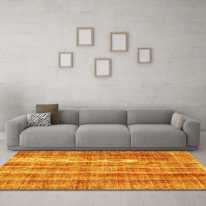 Machine Washable Abstract Yellow Contemporary Rug in a Living Room, wshcon757yw