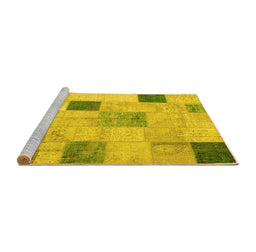Sideview of Machine Washable Patchwork Yellow Transitional Rug, wshcon758yw