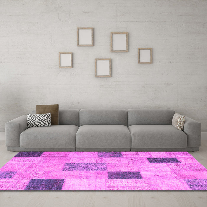 Machine Washable Patchwork Pink Transitional Rug in a Living Room, wshcon758pnk