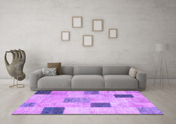 Machine Washable Patchwork Purple Transitional Area Rugs in a Living Room, wshcon758pur