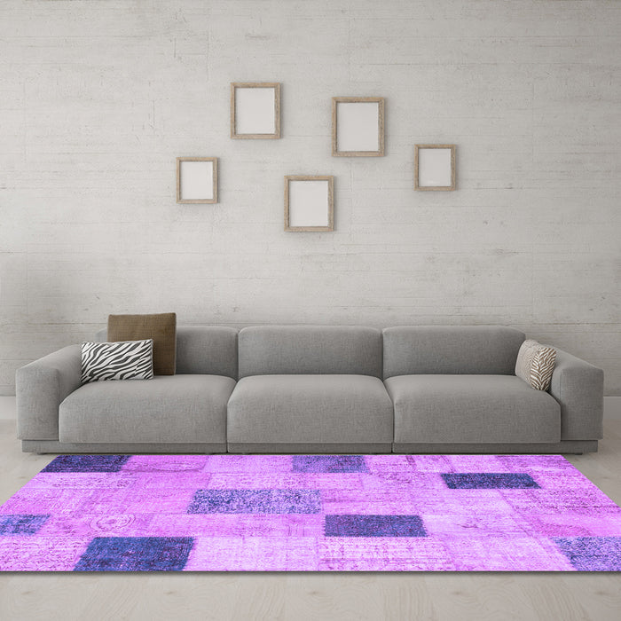 Machine Washable Patchwork Purple Transitional Area Rugs in a Living Room, wshcon758pur