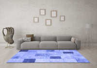 Machine Washable Patchwork Blue Transitional Rug, wshcon758blu