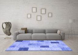 Machine Washable Patchwork Blue Transitional Rug in a Living Room, wshcon758blu