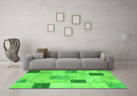 Machine Washable Patchwork Green Transitional Rug, wshcon758grn