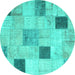 Round Patchwork Turquoise Transitional Rug, con758turq