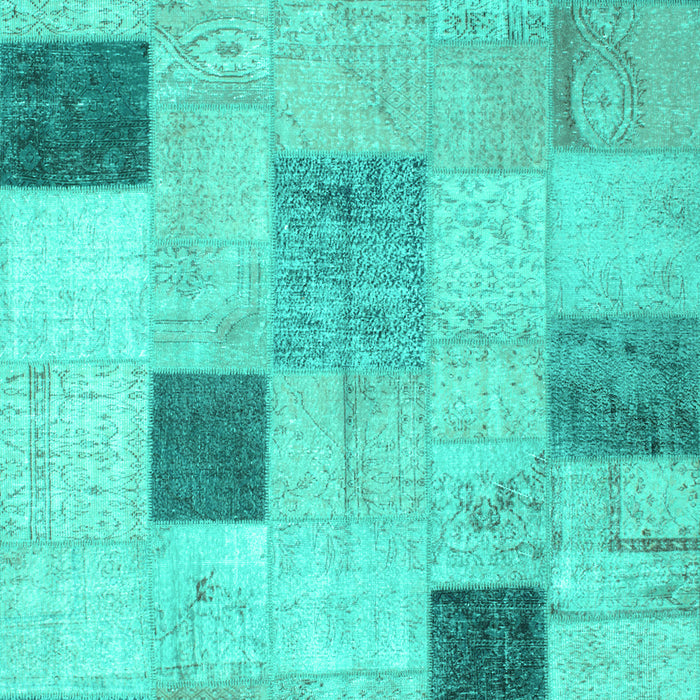 Machine Washable Patchwork Turquoise Transitional Area Rugs, wshcon758turq