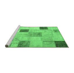 Sideview of Machine Washable Patchwork Emerald Green Transitional Area Rugs, wshcon758emgrn