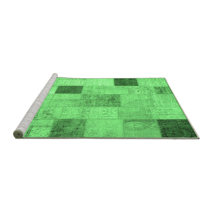 Sideview of Machine Washable Patchwork Emerald Green Transitional Area Rugs, wshcon758emgrn