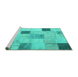 Sideview of Machine Washable Patchwork Turquoise Transitional Area Rugs, wshcon758turq