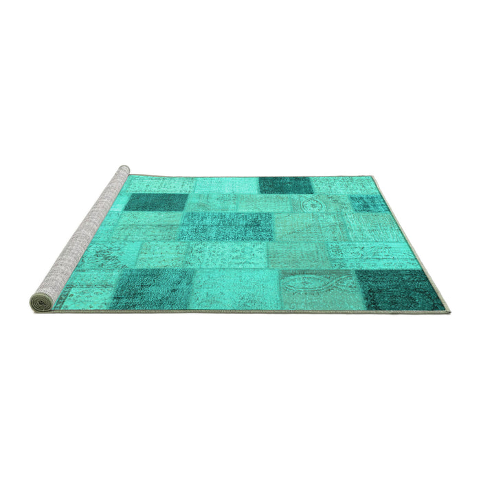 Sideview of Machine Washable Patchwork Turquoise Transitional Area Rugs, wshcon758turq