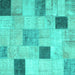 Square Machine Washable Patchwork Turquoise Transitional Area Rugs, wshcon758turq