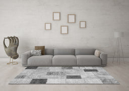 Machine Washable Patchwork Gray Transitional Rug in a Living Room,, wshcon758gry