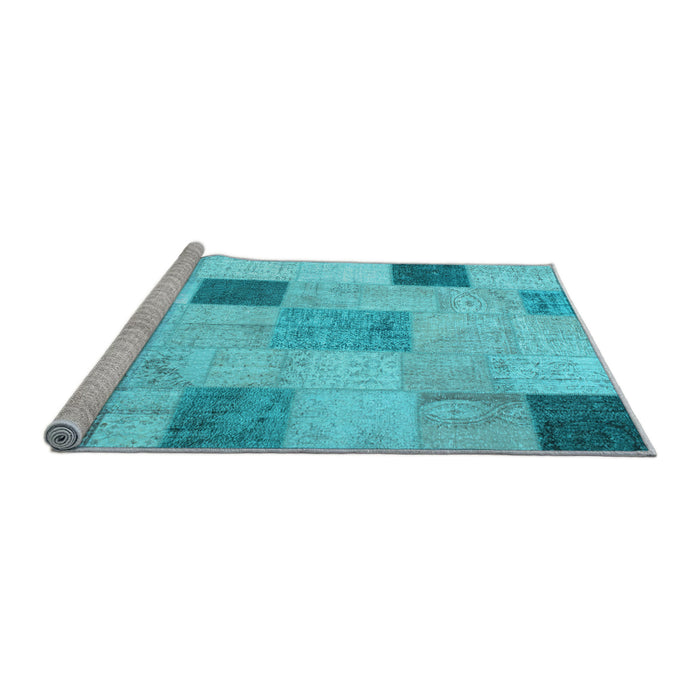 Sideview of Machine Washable Patchwork Light Blue Transitional Rug, wshcon758lblu