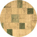 Round Patchwork Brown Transitional Rug, con758brn