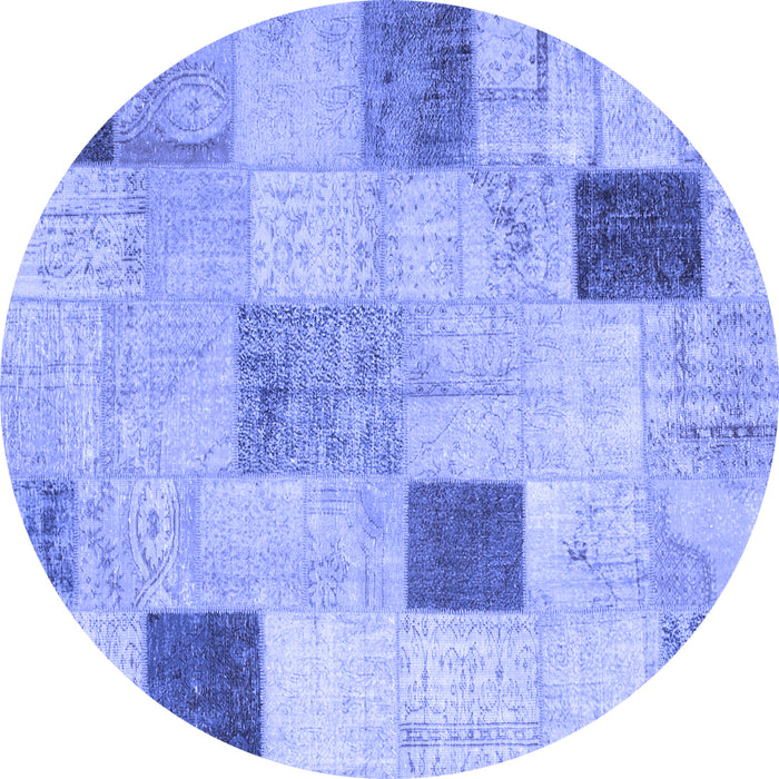 Round Machine Washable Patchwork Blue Transitional Rug, wshcon758blu