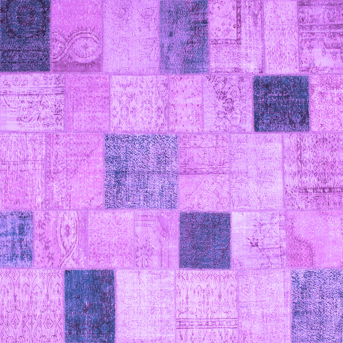 Square Machine Washable Patchwork Purple Transitional Area Rugs, wshcon758pur