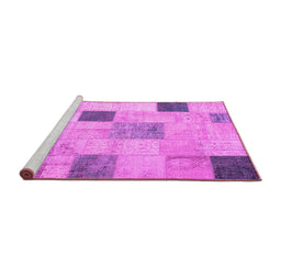 Sideview of Machine Washable Patchwork Pink Transitional Rug, wshcon758pnk