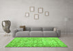 Machine Washable Abstract Green Contemporary Area Rugs in a Living Room,, wshcon759grn