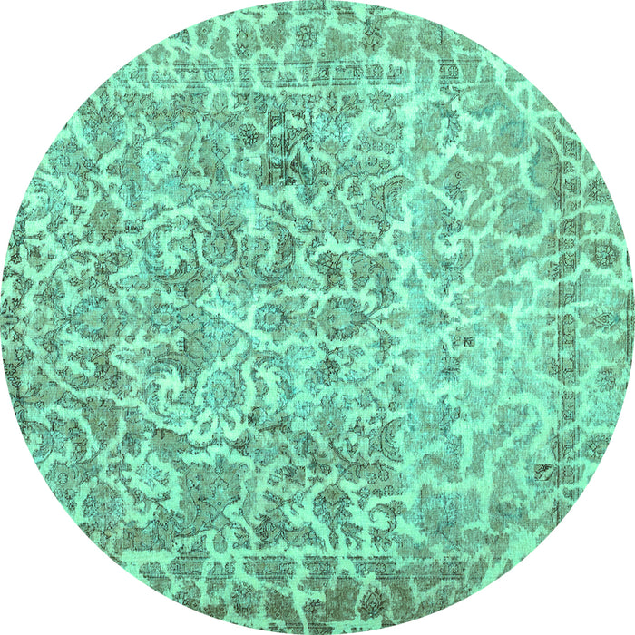 Round Machine Washable Abstract Turquoise Contemporary Area Rugs, wshcon759turq