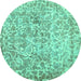 Round Machine Washable Abstract Turquoise Contemporary Area Rugs, wshcon759turq
