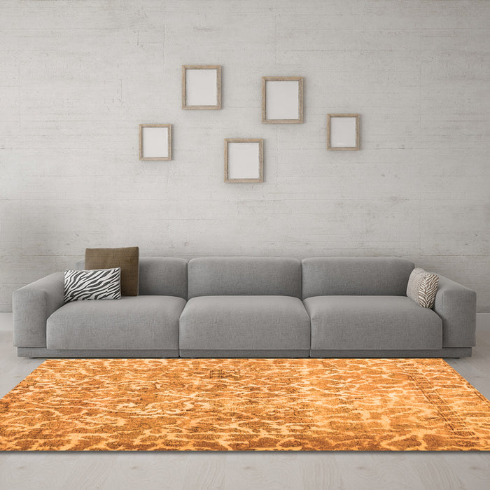 Machine Washable Abstract Orange Contemporary Area Rugs in a Living Room, wshcon759org