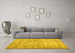 Machine Washable Abstract Yellow Contemporary Rug in a Living Room, wshcon759yw