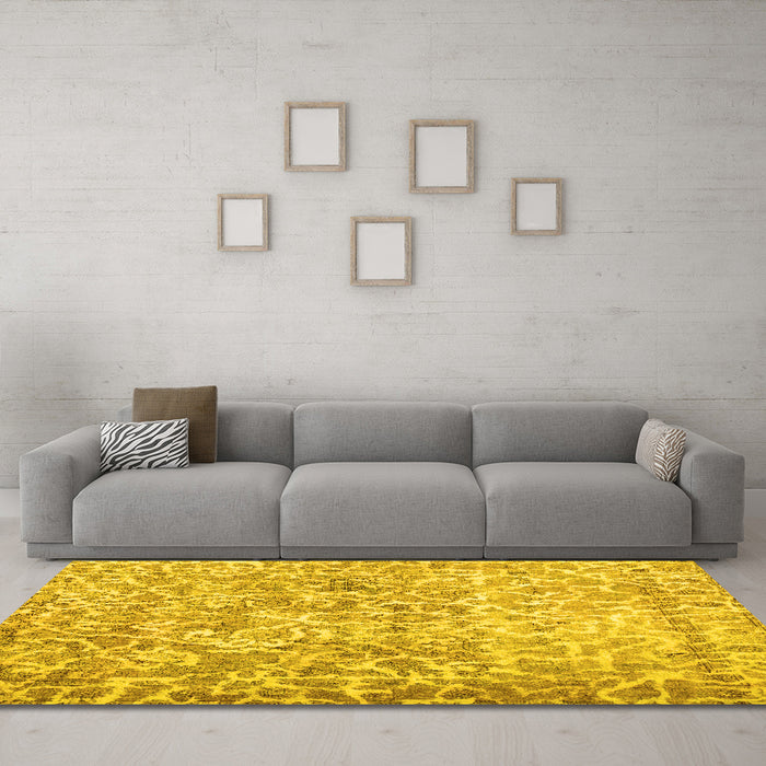 Machine Washable Abstract Yellow Contemporary Rug in a Living Room, wshcon759yw