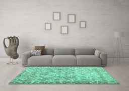 Machine Washable Abstract Turquoise Contemporary Area Rugs in a Living Room,, wshcon759turq