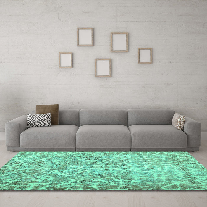 Machine Washable Abstract Turquoise Contemporary Area Rugs in a Living Room,, wshcon759turq