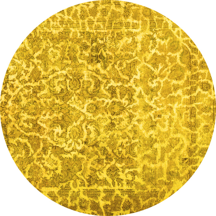 Round Abstract Yellow Contemporary Rug, con759yw